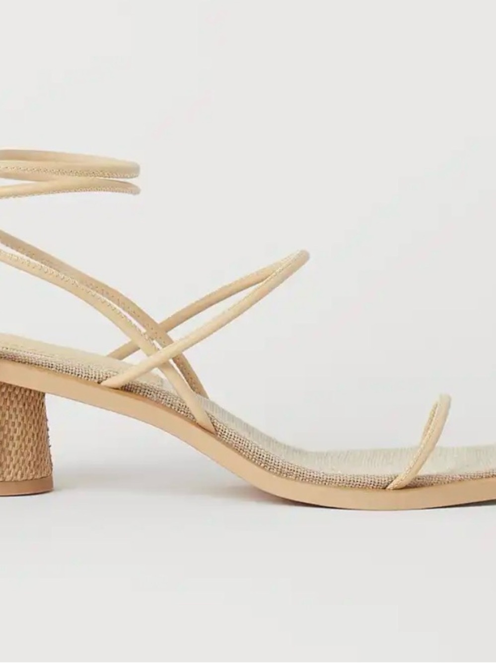 H&M Beige Woven Design Tie-Strap Sandals with Mini Heel